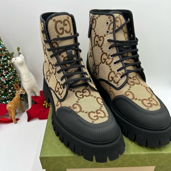 Men’s Gucci maxi GG logo combat boots size 12.5 made in Italy - Picture 1 of 10